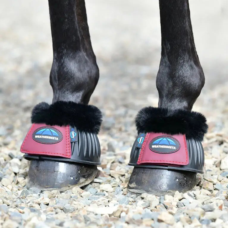 Weatherbeeta Tough-Tec Prime Fleece Trim Rubber Bell Boots #colour_black-maroon