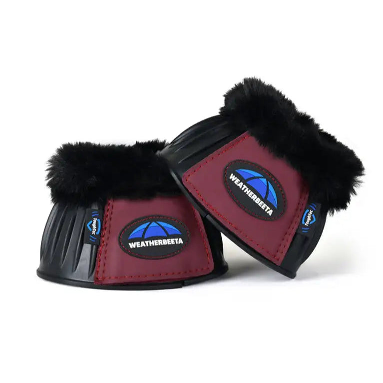 Weatherbeeta Tough-Tec Prime Fleece Trim Rubber Bell Boots #colour_black-maroon