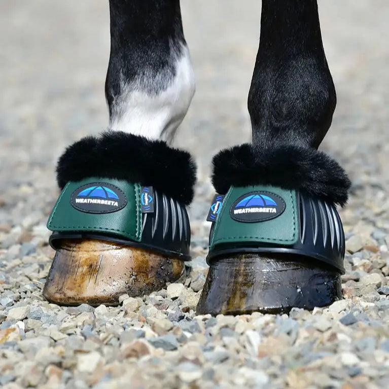 Weatherbeeta Tough-Tec Prime Fleece Trim Rubber Bell Boots #colour_black-hunter-green