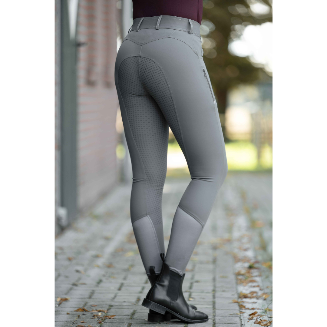 HKM Children's Silicone Full Seat Riding Breeches -Ari Mid Rise- #colour_grey