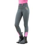 HKM Children's Silicone Full Seat Riding Tights -Pony Dream II- #colour_grey-green