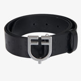 Equestro Leather Logo Belt With Logoed Buckle #colour_black-silver