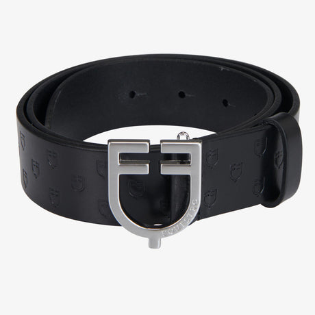 Equestro Leather Logo Belt With Logoed Buckle #colour_black-silver