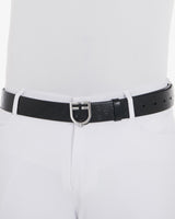 Equestro Leather Logo Belt With Logoed Buckle #colour_black-silver