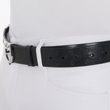 Equestro Leather Logo Belt With Logoed Buckle #colour_black-silver