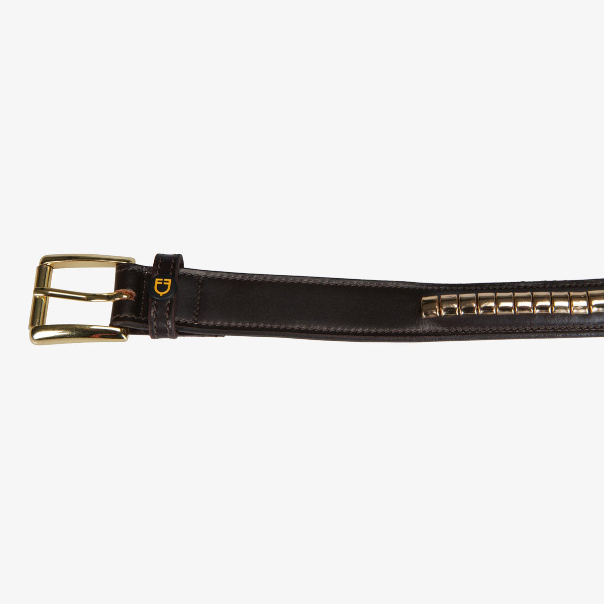 Equestro Leather Belt With Silver Clincher #colour_brown-gold