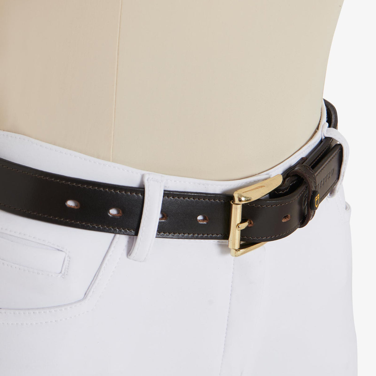 Equestro Leather Belt With Silver Clincher #colour_brown-gold