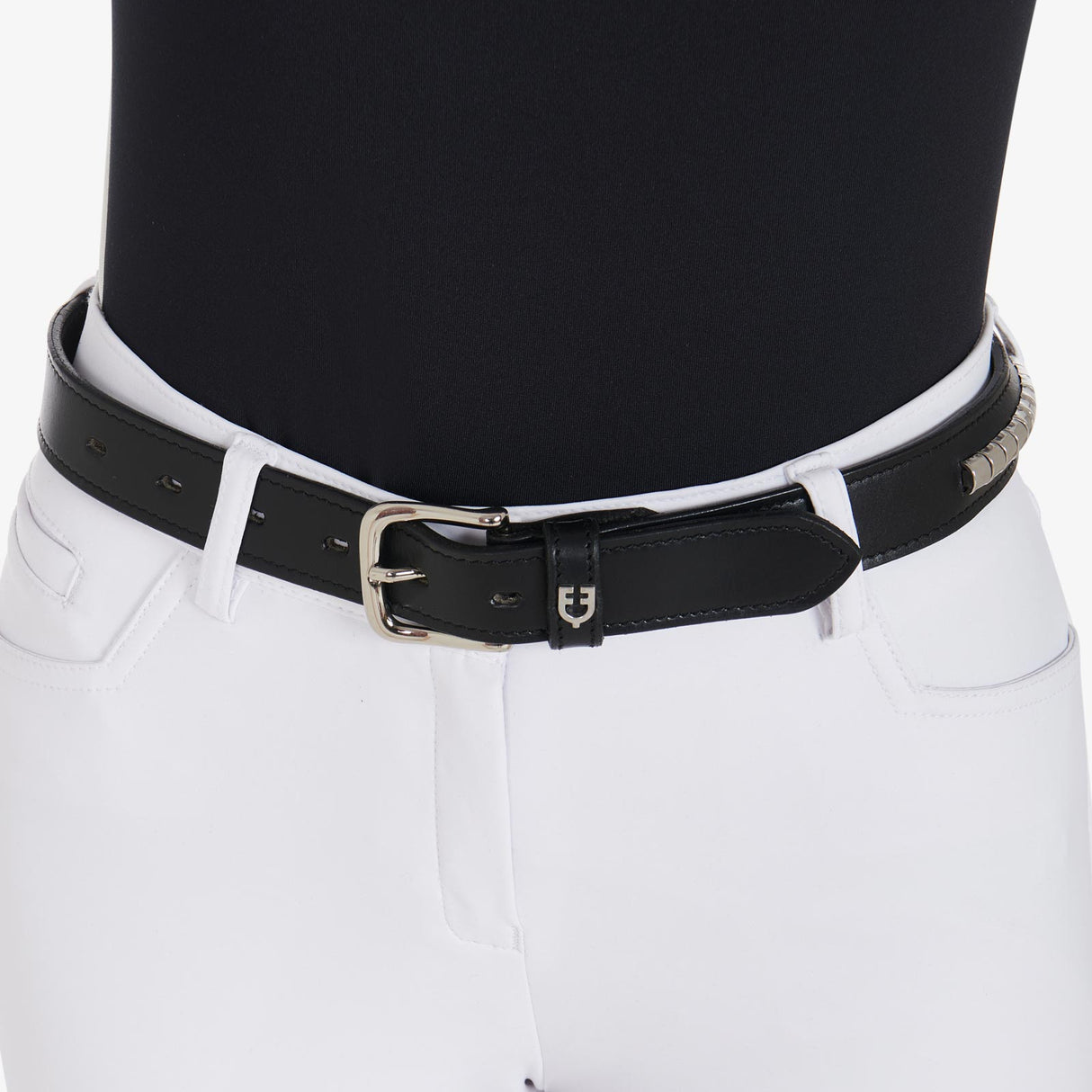 Equestro Leather Belt With Silver Clincher #colour_black-silver