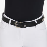 Equestro Leather Belt With Silver Clincher #colour_black-silver