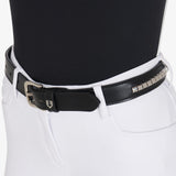Equestro Leather Belt With Silver Clincher #colour_black-silver