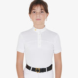 Equestro Girls' Slim Fit Competition Polo Shirt With Perforated Fabric #colour_white