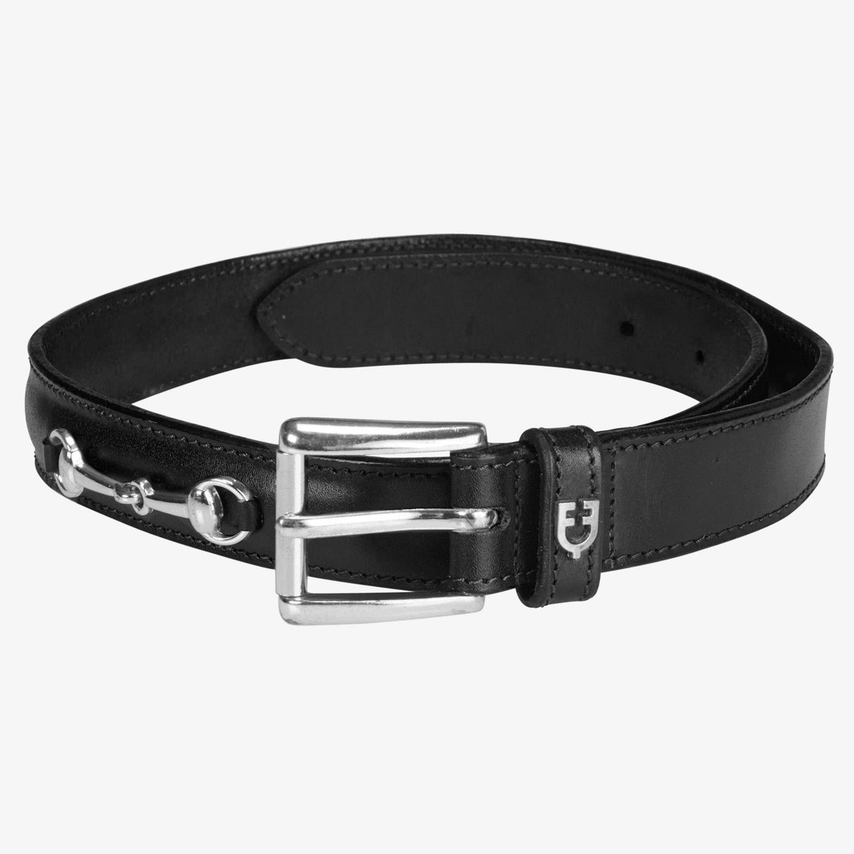 Equestro Leather Belt With Snaffle Bits #colour_black-silver