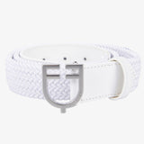 Equestro Leather Elastic Belt With Logoed Buckle #colour_white-silver