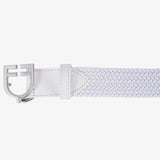 Equestro Leather Elastic Belt With Logoed Buckle #colour_white-silver