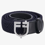 Equestro Leather Elastic Belt With Logoed Buckle #colour_blue-silver