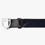 Equestro Leather Elastic Belt With Logoed Buckle #colour_blue-silver