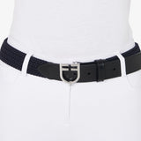 Equestro Leather Elastic Belt With Logoed Buckle #colour_blue-silver
