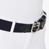 Equestro Leather Elastic Belt With Logoed Buckle #colour_blue-silver