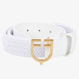 Equestro Leather Elastic Belt With Logoed Buckle #colour_white-gold