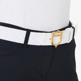 Equestro Leather Elastic Belt With Logoed Buckle #colour_white-gold