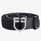 Equestro Leather Elastic Belt With Logoed Buckle #colour_black-silver