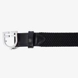 Equestro Leather Elastic Belt With Logoed Buckle #colour_black-silver