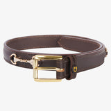 Equestro Leather Belt With Snaffle Bits And Rhinestones #colour_brown-gold