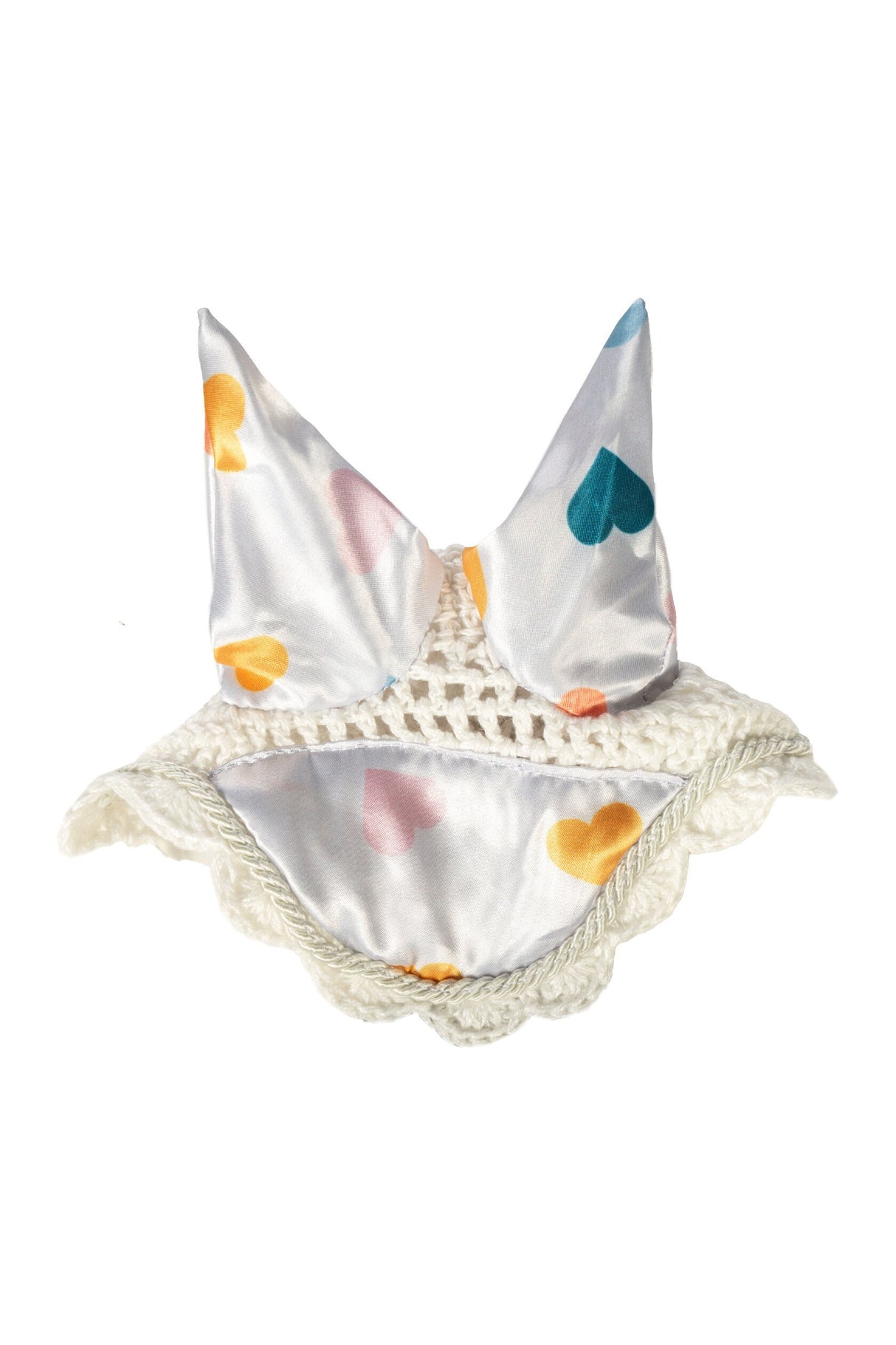 HKM Ear Bonnet -Hobby Horsing Print- #colour_white-with-hearts