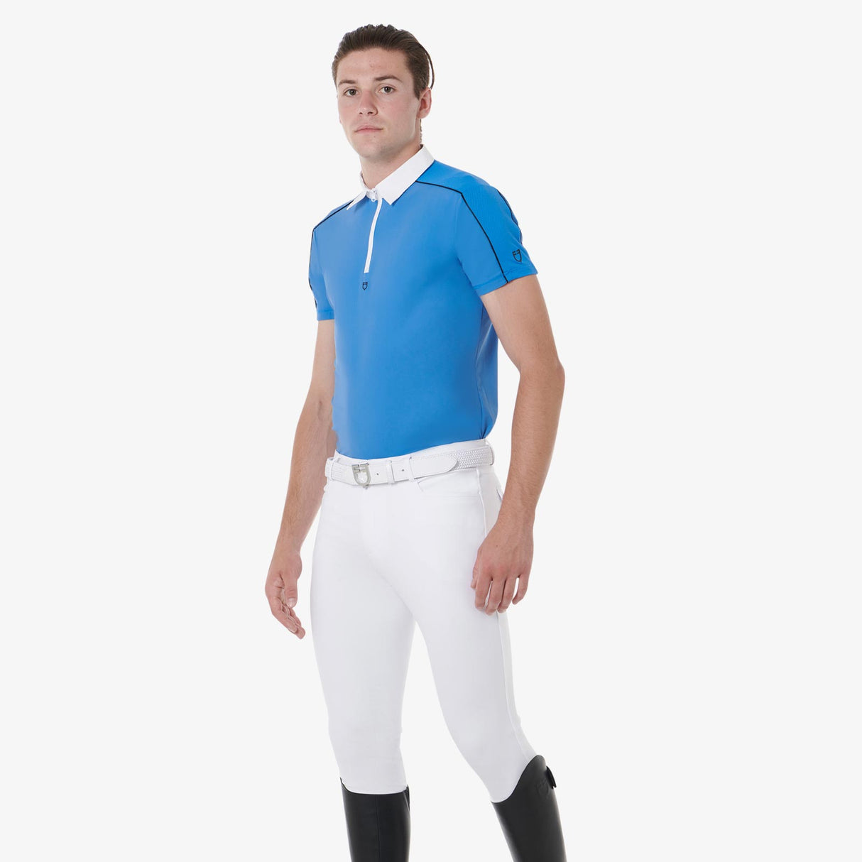 Equestro Men’S Short Sleeve Polo Shirt With Zip And Mesh Trim #colour_blue