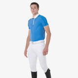 Equestro Men’S Short Sleeve Polo Shirt With Zip And Mesh Trim #colour_blue