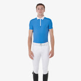 Equestro Men’S Short Sleeve Polo Shirt With Zip And Mesh Trim #colour_blue