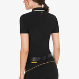 Equestro Women's Slim Fit Training Polo Shirt With Zip And Chest Logo #colour_black-white