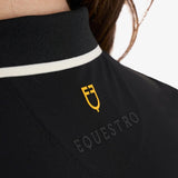 Equestro Women's Slim Fit Training Polo Shirt With Zip And Chest Logo #colour_black-white