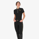 Equestro Women's Slim Fit Training Polo Shirt With Zip And Chest Logo #colour_black-white