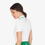 Equestro Women's Slim Fit Training Polo Shirt With Zip And Chest Logo #colour_green-white