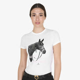Equestro Women's Slim Fit Cotton T-Shirt Ready To Jump Print With Rhinestones #colour_white
