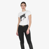 Equestro Women's Slim Fit Cotton T-Shirt Ready To Jump Print With Rhinestones #colour_white