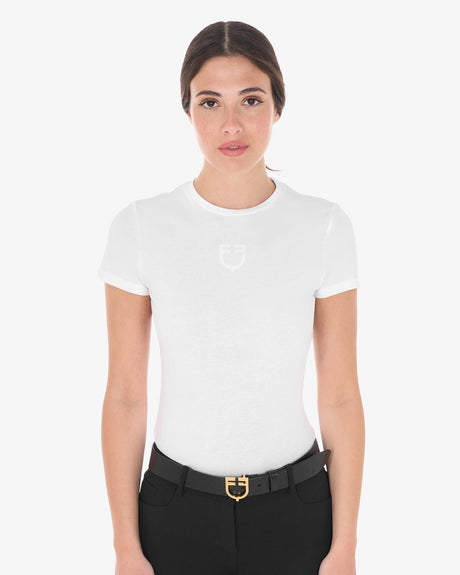 Equestro Women's Basic T-Shirt With Tone-On-Tone Logo #colour_white