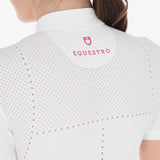 Equestro Women's Slim Fit Zipped Competition Polo Shirt In Perforated Fabric #colour_fucsia-white
