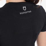 Equestro Women's Slim Fit Cotton T-Shirt Ready To Jump Print With Rhinestones #colour_black