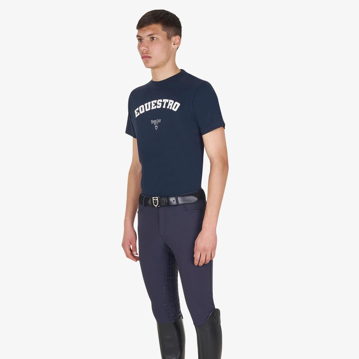 Equestro Men's Horse Club Cotton T-Shirt #colour_blue