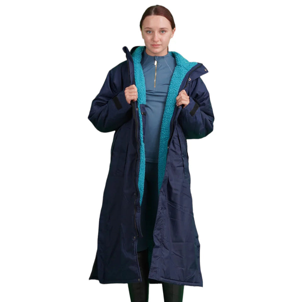 EQUIDRY Women's Thick Fleece Evolution Stowaway Hood #colour_navy-turquoise