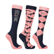 HyCONIC Pattern Socks by Hy Equestrian Pack of 3 #colour_navy-pink