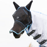 Hy Equestrian Mesh Full Mask with Ears and Nose #colour_black-light-blue
