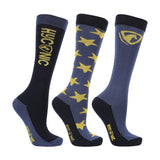 HyCONIC Pattern Socks by Hy Equestrian Pack of 3 #colour_navy-yellow
