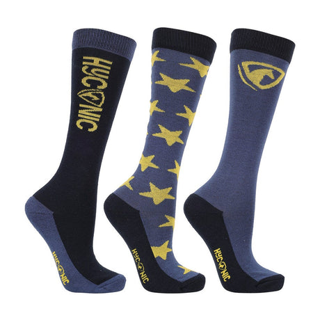 HyCONIC Pattern Socks by Hy Equestrian Pack of 3 #colour_navy-yellow