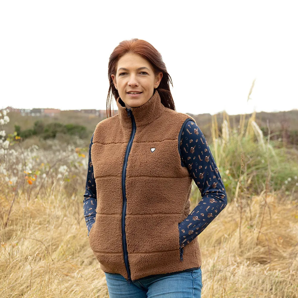 Hy Equestrian Elevate Style Teddy Fleece Gilet #colour_brown