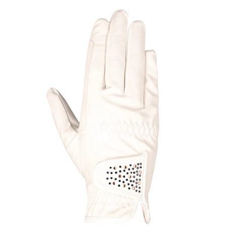 Hy Equestrian Shimmer Riding Gloves #colour_white-with-navy-rose-gold-diamantos
