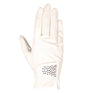 Hy Equestrian Shimmer Riding Gloves #colour_white-with-navy-rose-gold-diamantos