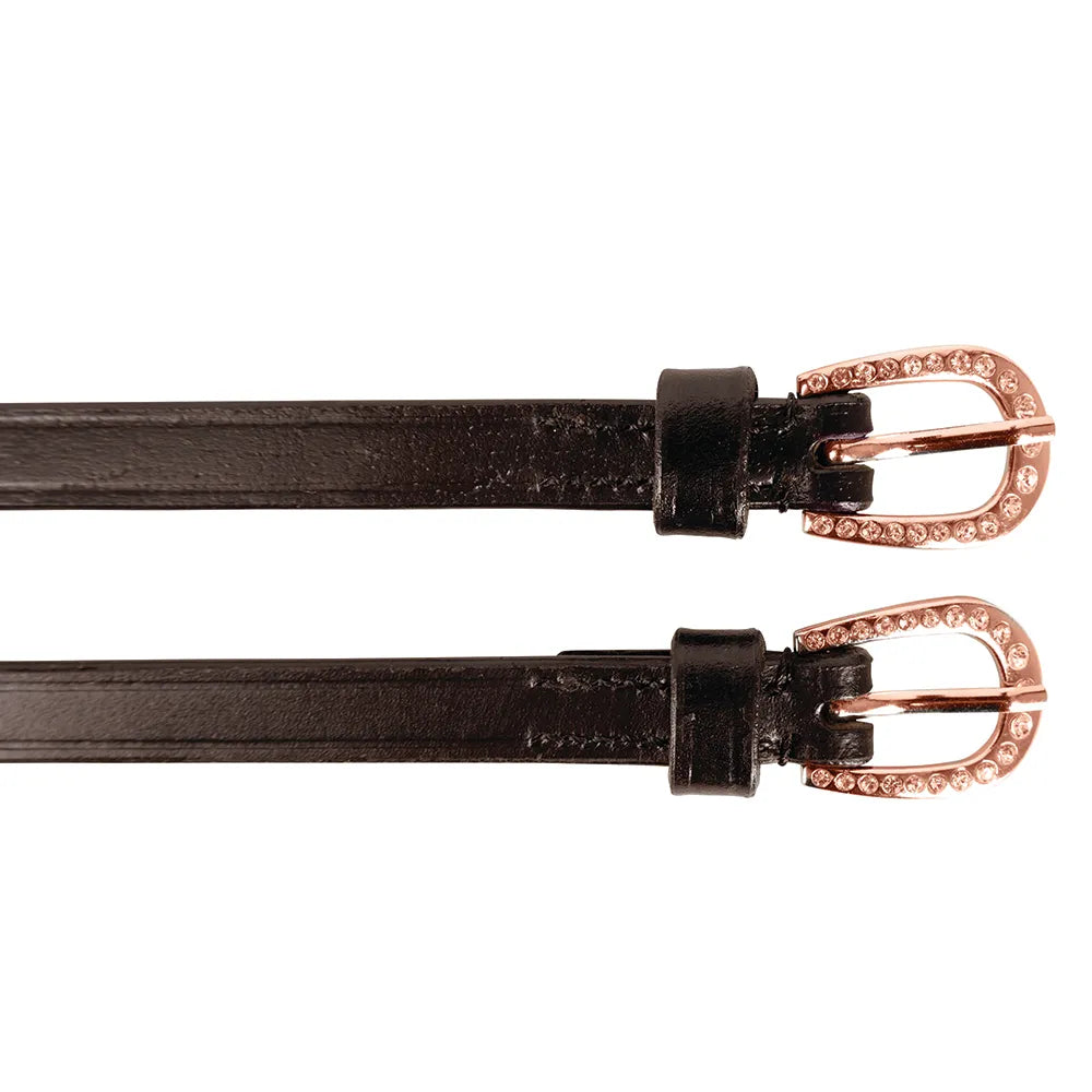 Hy Equestrian Children's Diamante Spur Straps #colour_brown-rose-gold